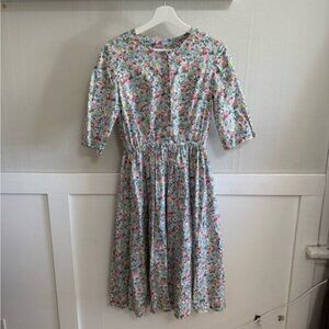 Vintage Floral Print Dress with 3/4 Sleeves